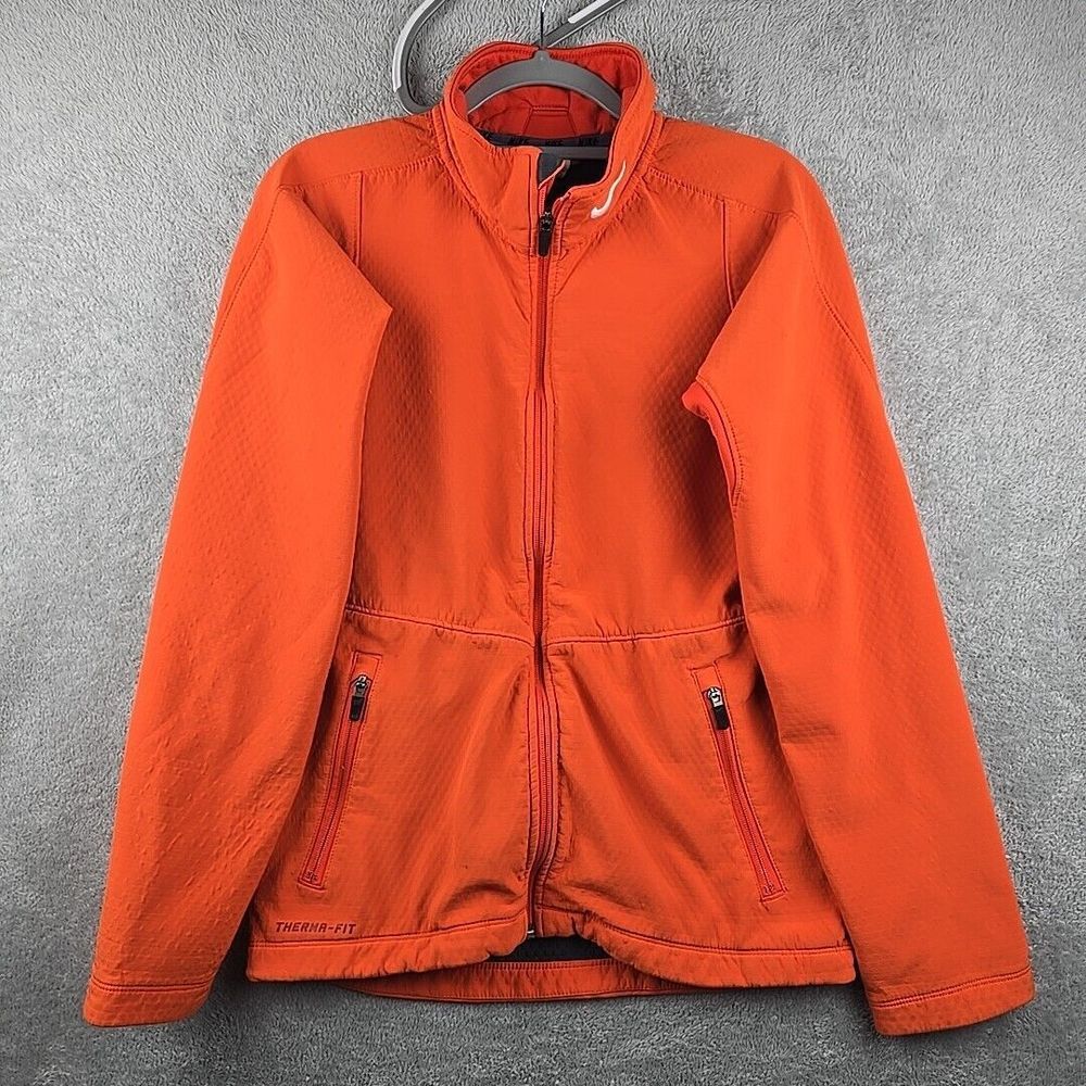 NIKE Sphere Hybrid Jacket Mens Small Orange Water Resist Therma Fit Light